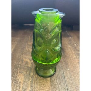 Vintage Viking Glass Green Owl Fairy Lamp MCM Avocado Glimmer Glass 2 Piece Set